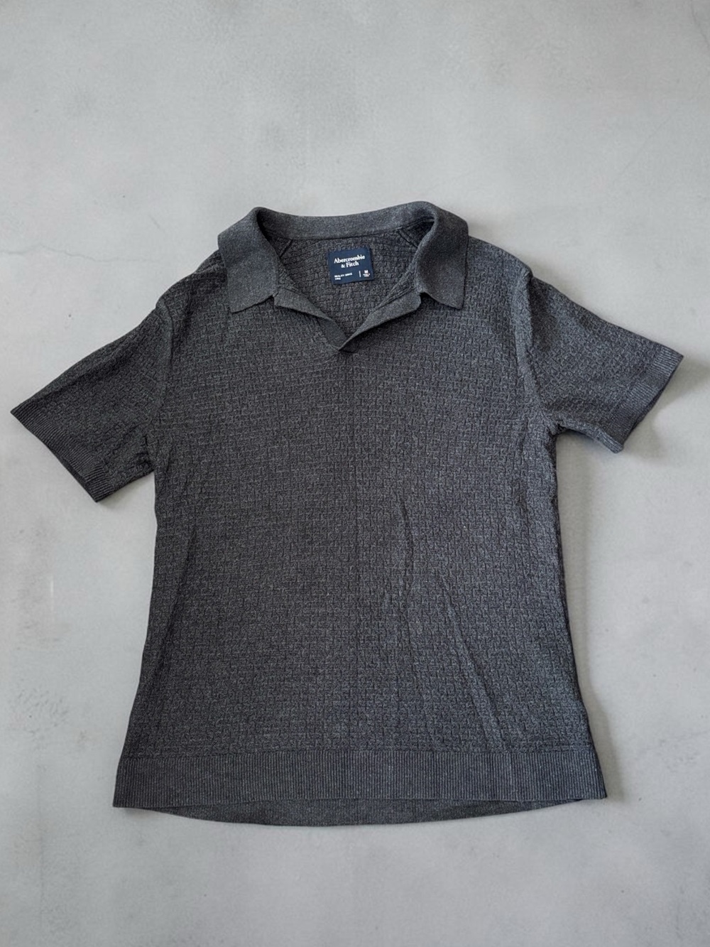 Abercrombie & Fitch Textured Sweater Polo | Dark Charcoal Grey Knit Size M